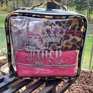Juicy Couture Leopard Trim Clear Cosmetic Case with Hot Pink Pouch